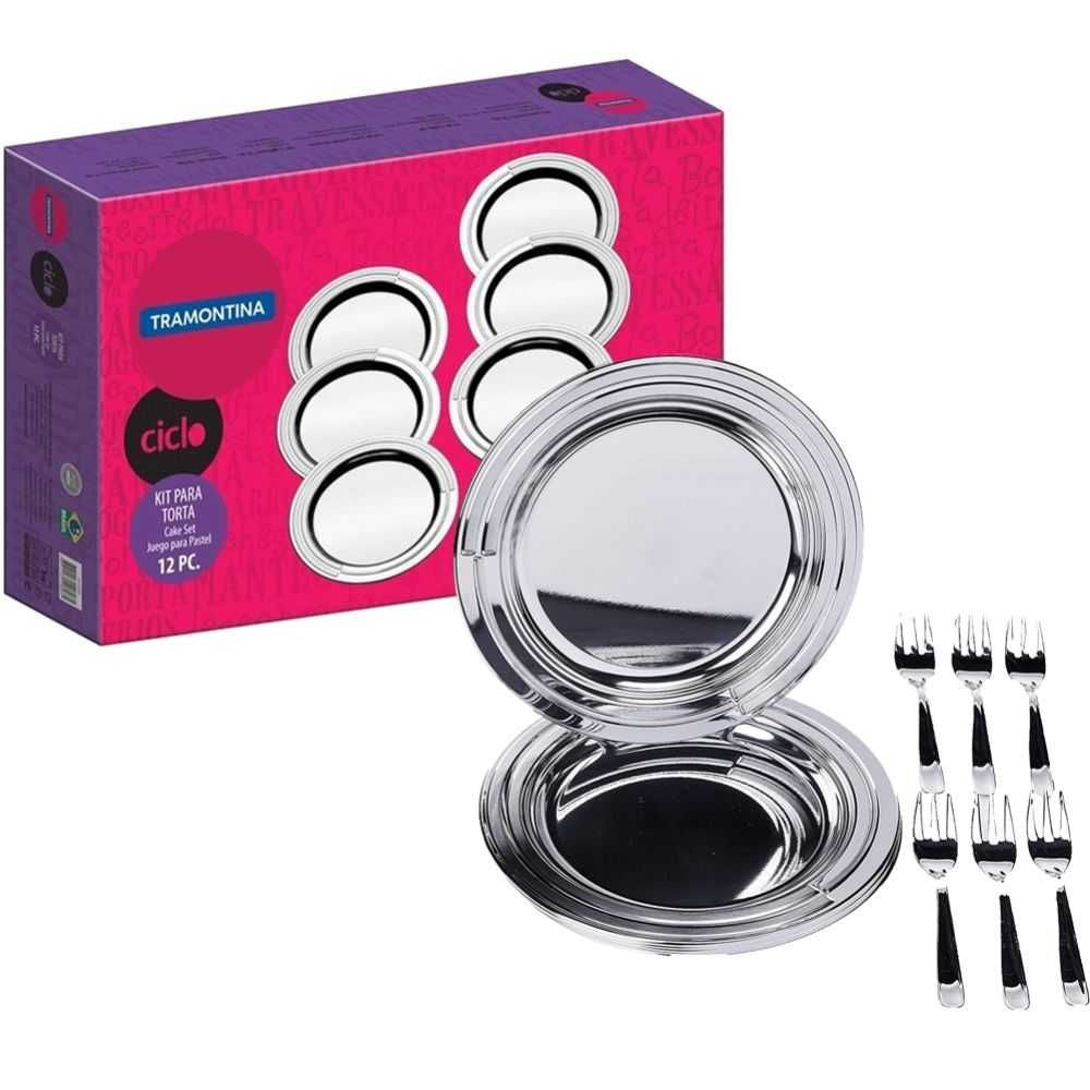Tramontina ciclo cake set 12pcs (6 dishes + 6 frok)